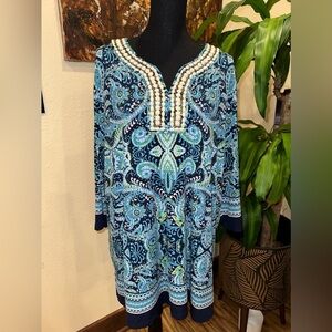Peter Nygard Blue Paisley Beaded V Neck Shirt Size 1X